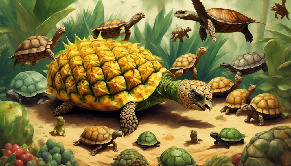 feeding pineapple to turtles